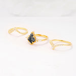 Kite Cut Black Rutilated Quartz Engagement Ring Set with Double Chevron Enhancers - Additional view