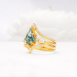 Kite Cut Moss Agate Engagement Ring Set with Double Chevron Enhancers - Rose-Gold