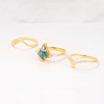 Kite Cut Moss Agate Engagement Ring Set with Double Chevron Enhancers - Additional view