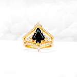 Kite Cut Black Onyx Engagement Ring Set with Double Chevron Enhancers - Yellow-Gold