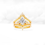 Kite Cut Lab Diamond Engagement Ring Set with Double Chevron Enhancers - Yellow-Gold