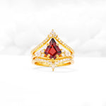 Kite Cut Garnet Engagement Ring Set with Double Chevron Enhancers - Yellow-Gold