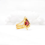 Kite Cut Garnet Engagement Ring Set with Double Chevron Enhancers - White-Gold