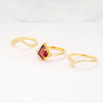 Kite Cut Garnet Engagement Ring Set with Double Chevron Enhancers - Additional view