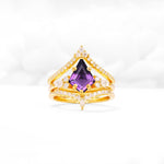 Kite Cut Amethyst Engagement Ring Set with Double Chevron Enhancers - Yellow-Gold