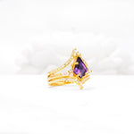 Kite Cut Amethyst Engagement Ring Set with Double Chevron Enhancers - White-Gold