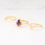 Kite Cut Amethyst Engagement Ring Set with Double Chevron Enhancers - Additional view