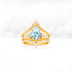 Kite Cut Aquamarine Engagement Ring Set with Double Chevron Enhancers - Yellow-Gold