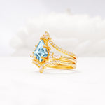 Kite Cut Aquamarine Engagement Ring Set with Double Chevron Enhancers - Rose-Gold