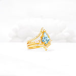 Kite Cut Aquamarine Engagement Ring Set with Double Chevron Enhancers - White-Gold