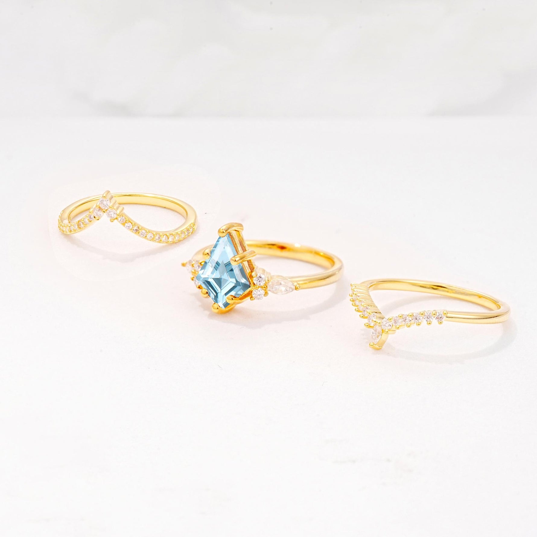 Kite Cut Aquamarine Engagement Ring Set with Double Chevron Enhancers - Additional view