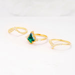 Kite Cut Emerald Engagement Ring Set with Double Chevron Enhancers - Additional view