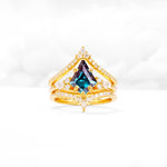 Kite Cut Alexandrite Engagement Ring Set with Double Chevron Enhancers - Yellow-Gold