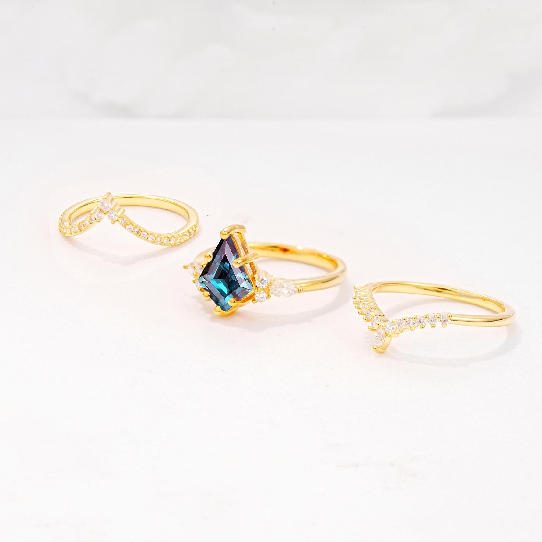 Kite Cut Alexandrite Engagement Ring Set with Double Chevron Enhancers - Additional view