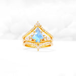 Kite Cut Moonstone Engagement Ring Set with Double Chevron Enhancers - Yellow-Gold