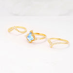 Kite Cut Moonstone Engagement Ring Set with Double Chevron Enhancers - Additional view