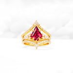 Kite Cut Ruby Engagement Ring Set with Double Chevron Enhancers - Yellow-Gold