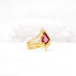 Kite Cut Ruby Engagement Ring Set with Double Chevron Enhancers - White-Gold