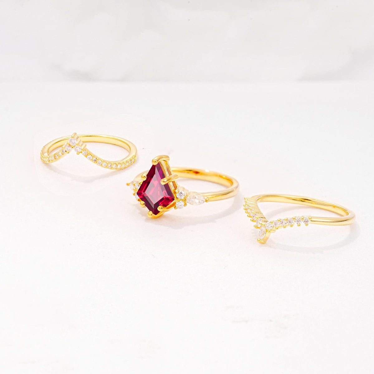 Kite Cut Ruby Engagement Ring Set with Double Chevron Enhancers - Additional view