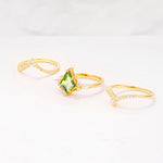 Kite Cut Peridot Engagement Ring Set with Double Chevron Enhancers - Additional view