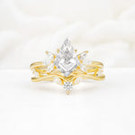 Vintage Floral Split Shank Kite Cut Moissanite Bridal Ring Set - Yellow-Gold