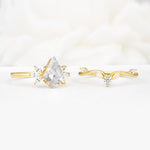 Vintage Floral Split Shank Kite Cut Moissanite Bridal Ring Set - White-Gold