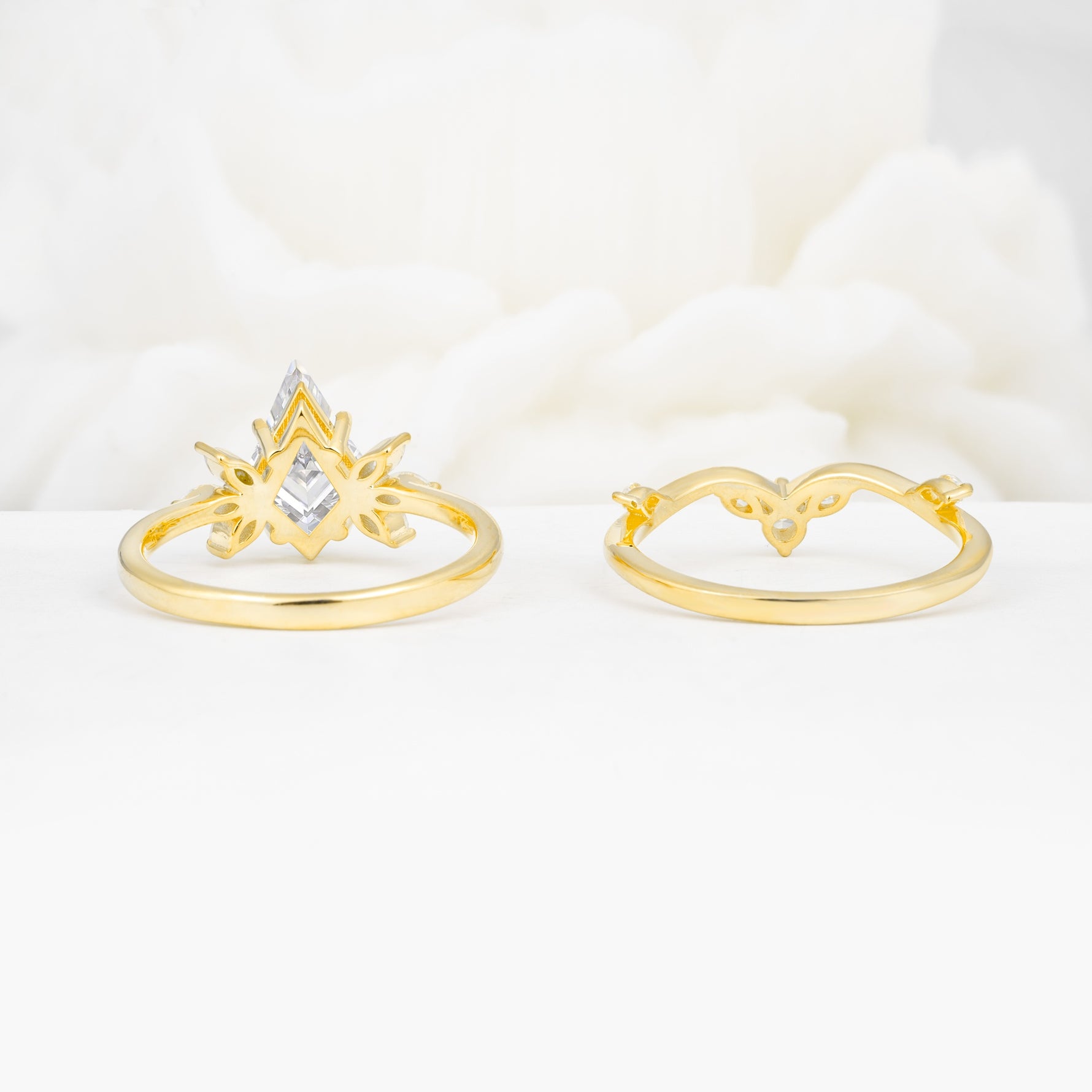 Vintage Floral Split Shank Kite Cut Moissanite Bridal Ring Set - Additional view
