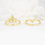 Vintage Floral Split Shank Kite Cut Fire Opal Bridal Ring Set - Additional view