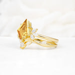 Vintage Floral Split Shank Kite Cut Citrine Bridal Ring Set - Rose-Gold