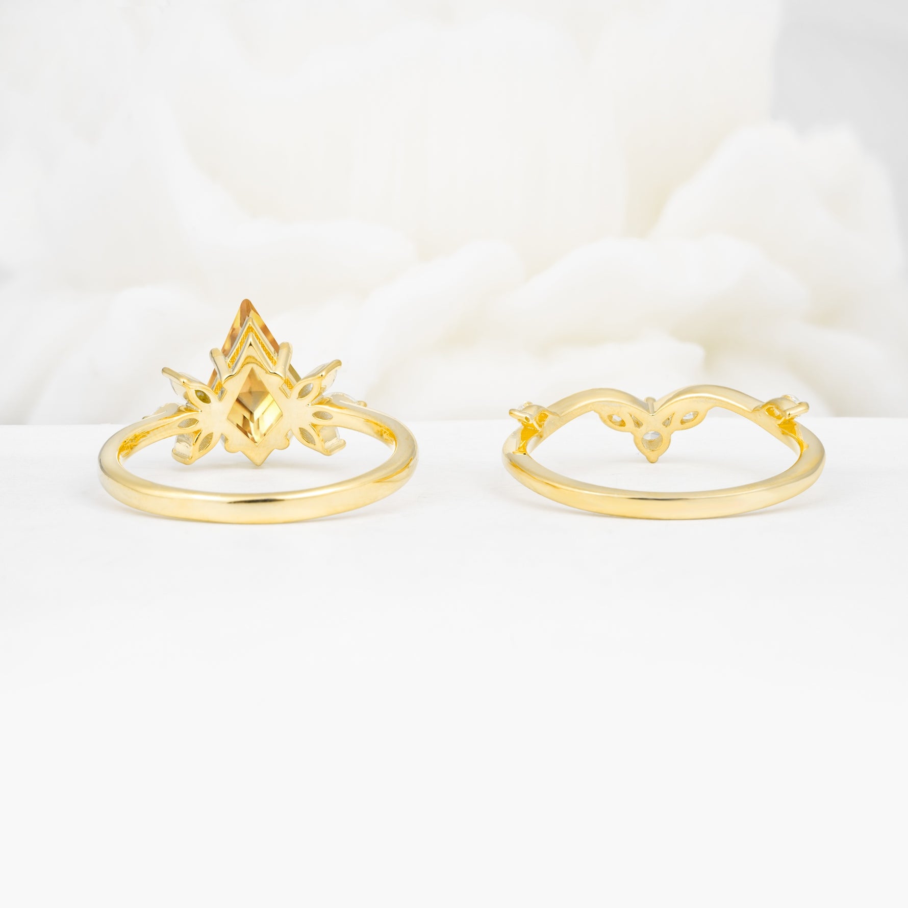 Vintage Floral Split Shank Kite Cut Citrine Bridal Ring Set - Additional view