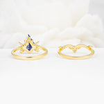 Vintage Floral Split Shank Kite Cut Tanzanite Bridal Ring Set - Additional view