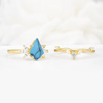 Vintage Floral Split Shank Kite Cut Turquoise Bridal Ring Set - White-Gold