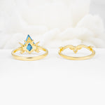 Vintage Floral Split Shank Kite Cut Turquoise Bridal Ring Set - Additional view