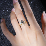 Vintage Floral Split Shank Kite Cut Black Rutilated Quartz Bridal Ring Set - Additional view