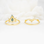 Vintage Floral Split Shank Kite Cut Moss Agate Bridal Ring Set - Additional view