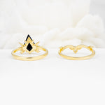 Vintage Floral Split Shank Kite Cut Black Onyx Bridal Ring Set - Additional view