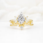 Vintage Floral Split Shank Kite Cut Lab Diamond Bridal Ring Set - Yellow-Gold