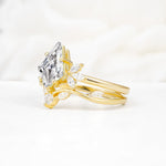 Vintage Floral Split Shank Kite Cut Lab Diamond Bridal Ring Set - Rose-Gold