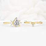 Vintage Floral Split Shank Kite Cut Lab Diamond Bridal Ring Set - White-Gold