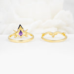 Vintage Floral Split Shank Kite Cut Amethyst Bridal Ring Set - Additional view