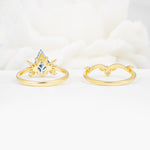 Vintage Floral Split Shank Kite Cut Aquamarine Bridal Ring Set - Additional view