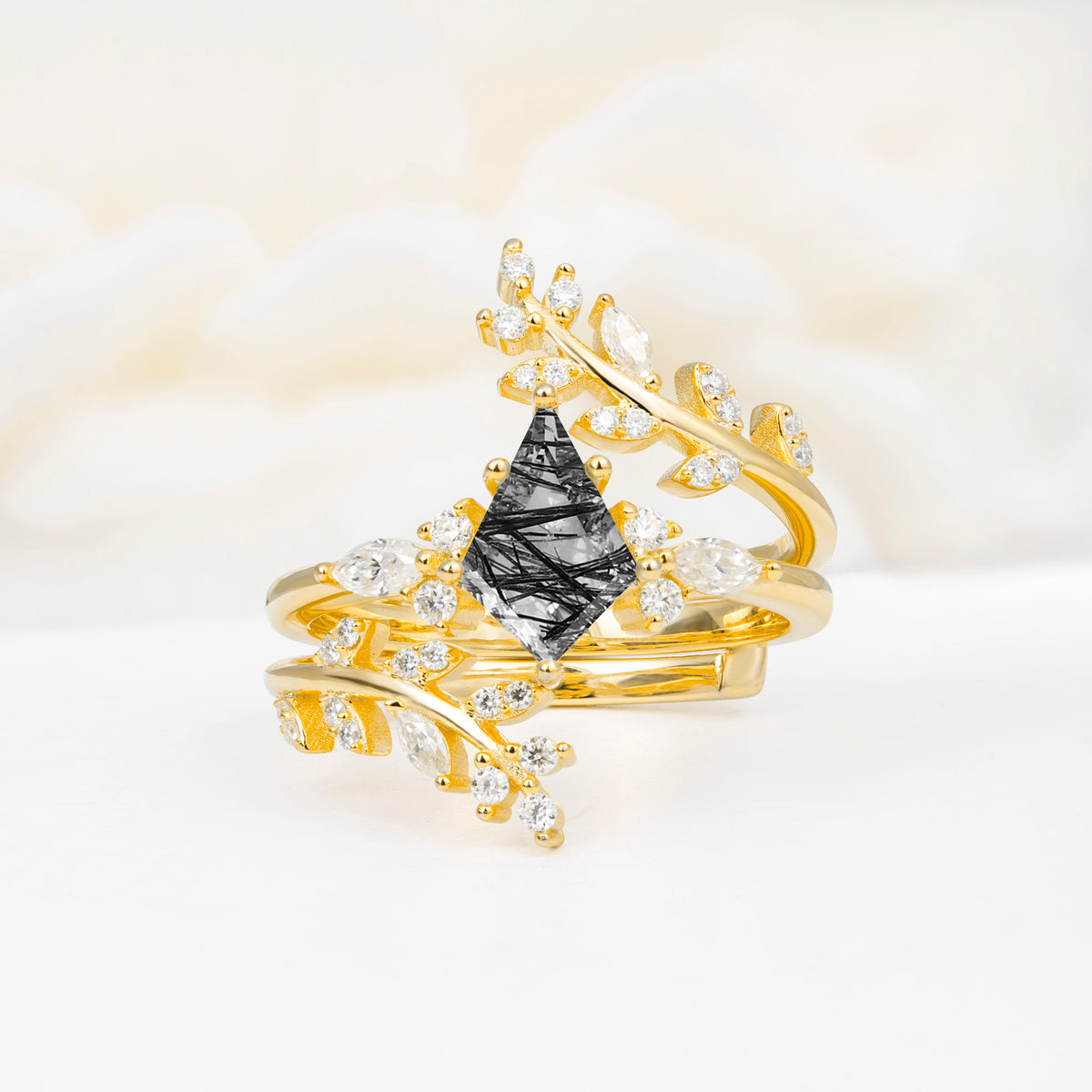 SR17091 Black Rutilated Quartz Ring - Yellow-Gold