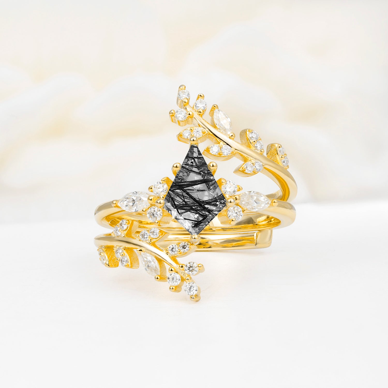 SR17091 Black Rutilated Quartz Ring - Yellow-Gold