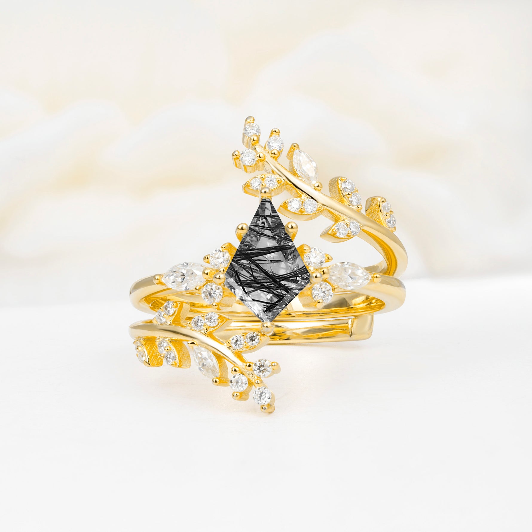 SR17091 Black Rutilated Quartz Ring - Yellow-Gold