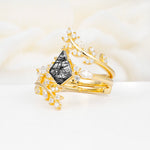 SR17091 Black Rutilated Quartz Ring - White-Gold