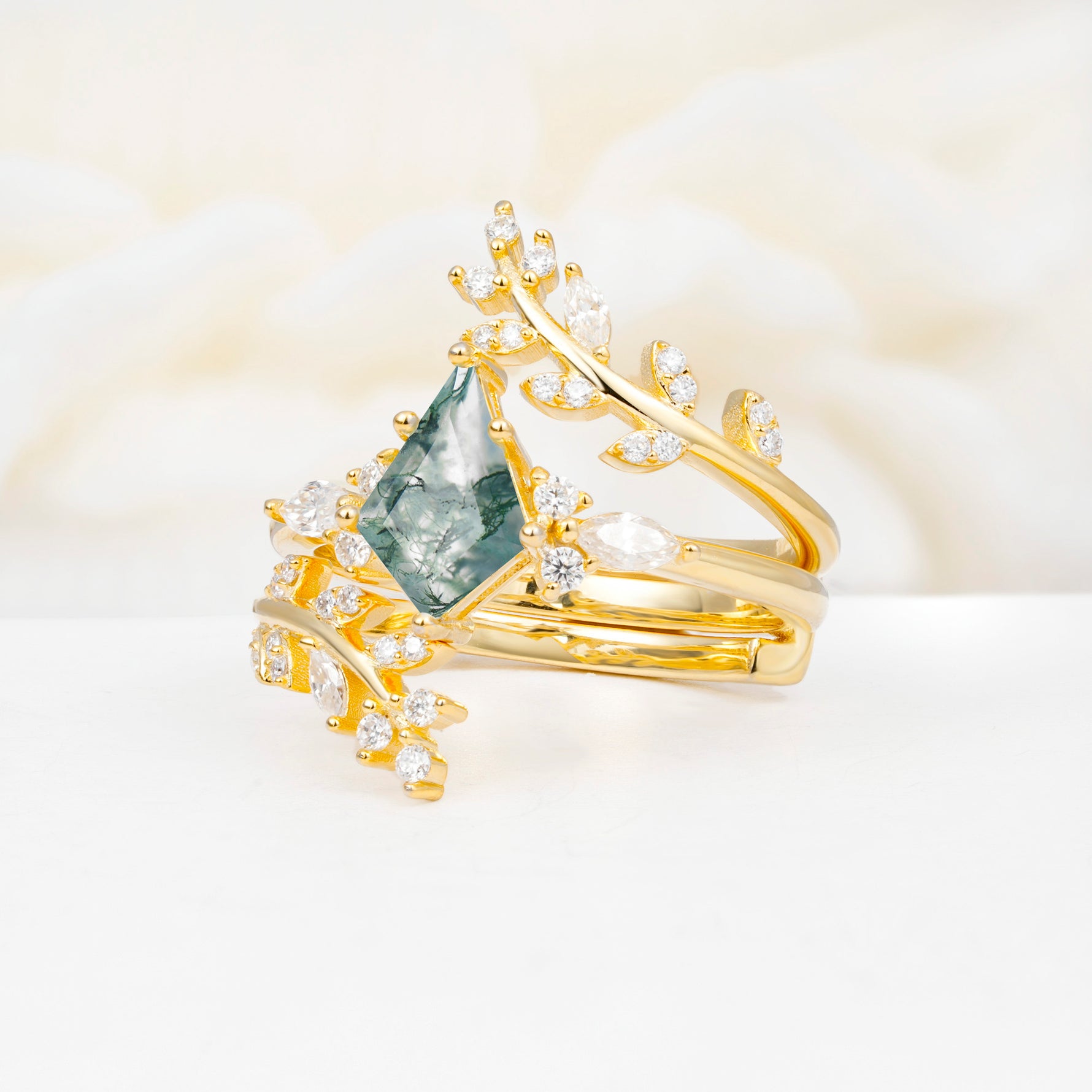 SR17091 Moss Agate Ring - White-Gold