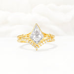 Kite Cut Moissanite Chevron Bridal Ring Set - Yellow-Gold