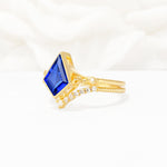 Kite Cut Sapphire Chevron Bridal Ring Set - Rose-Gold