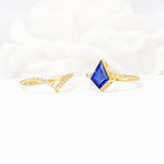 Kite Cut Sapphire Chevron Bridal Ring Set - White-Gold
