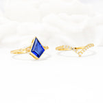 Kite Cut Sapphire Chevron Bridal Ring Set - Additional view